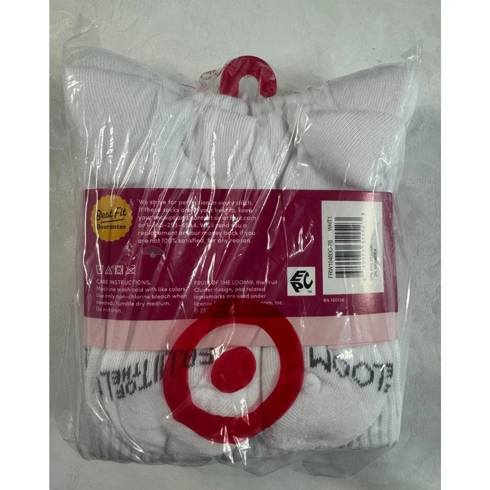 Fruit of the Loom Women's All Day Comfort Crew Socks Size 4-10 White 7 Pairs NWT